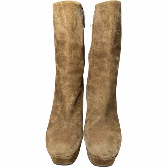 Gucci Claudie Suede Platform Ankle Boots Brown Zip Block Heel 35.5 - Picture 4 of 11